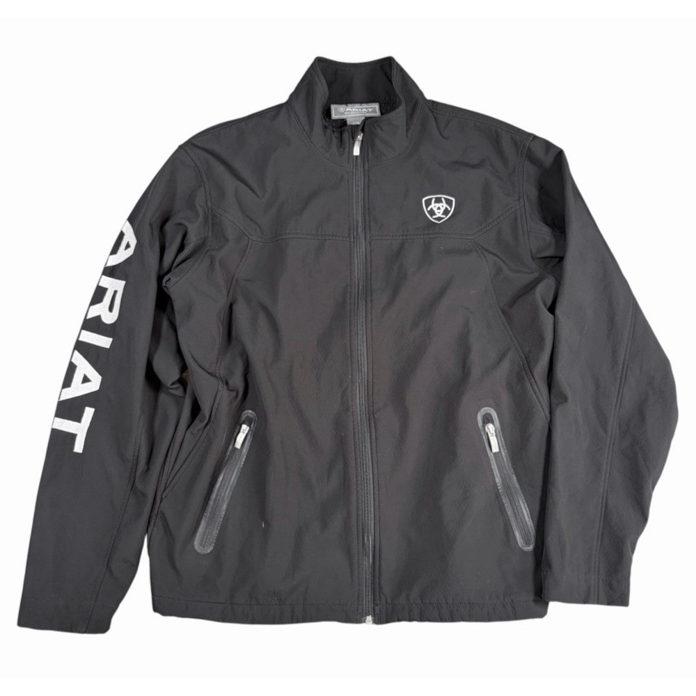 ARIAT Jacket Men's Black L Softshell Wind Water Resistant Full Zip Logo